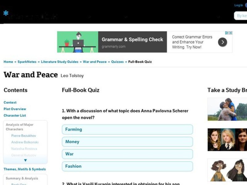 War and Peace Quiz Interactive