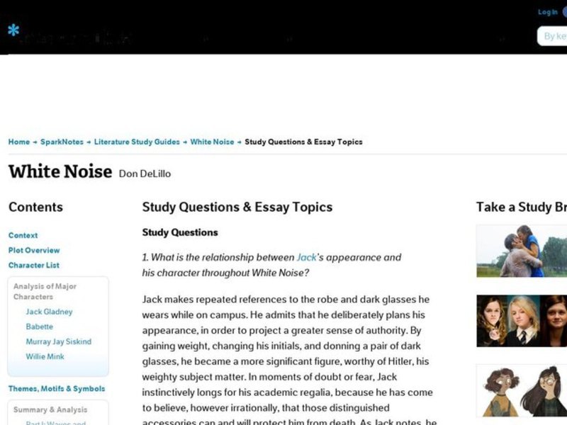 White Noise by Don DeLillo: Study Guide - Mini Essays Study Guide