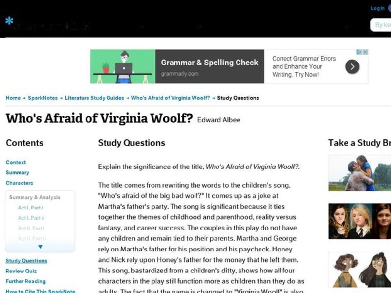 Who's Afraid of Virginia Woolf? by Edward Albee: Study Guide - Mini Essays Study Guide