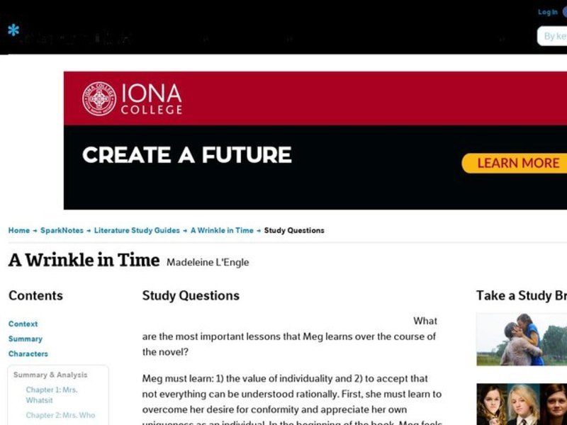 A Wrinkle in Time by Madeleine L'Engle: Study Guide - Mini Essays Study Guide