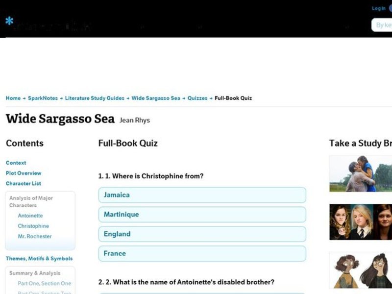 Wide Sargasso Sea Quiz Interactive