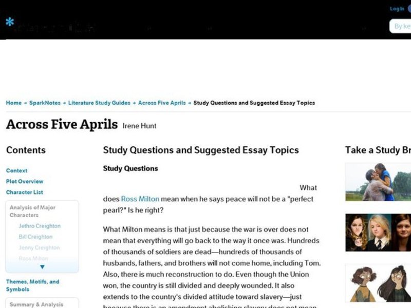 Across Five Aprils by Irene Hunt: Study Guide - Mini Essays Study Guide
