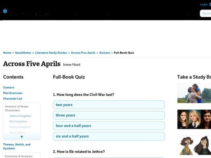 Across Five Aprils Quiz Interactive