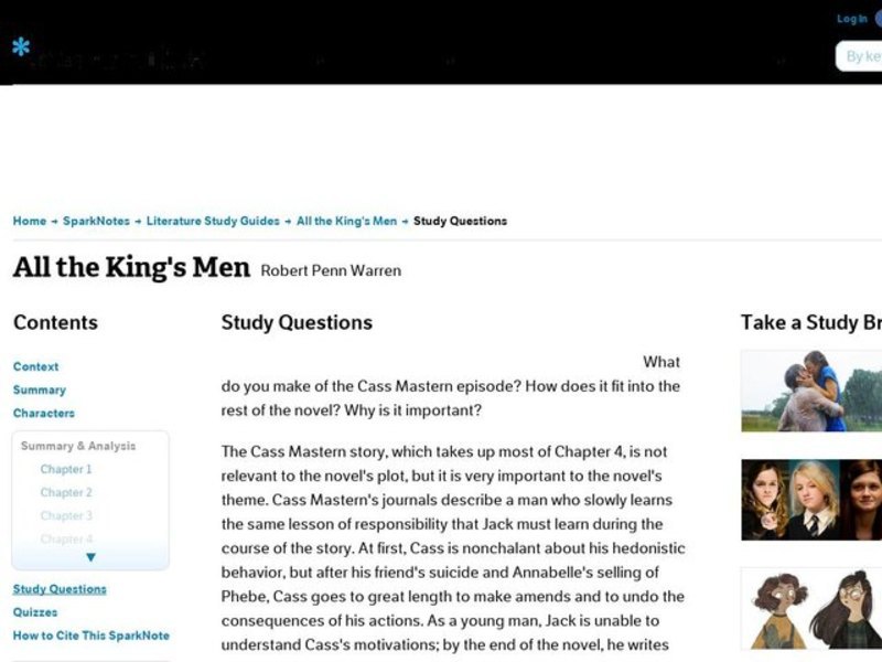 All the King's Men by Robert Penn Warren: Study Guide - Mini Essays Study Guide