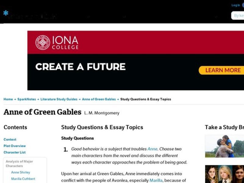 Anne of Green Gables by L. M. Montgomery: Study Guide - Mini Essays Study Guide