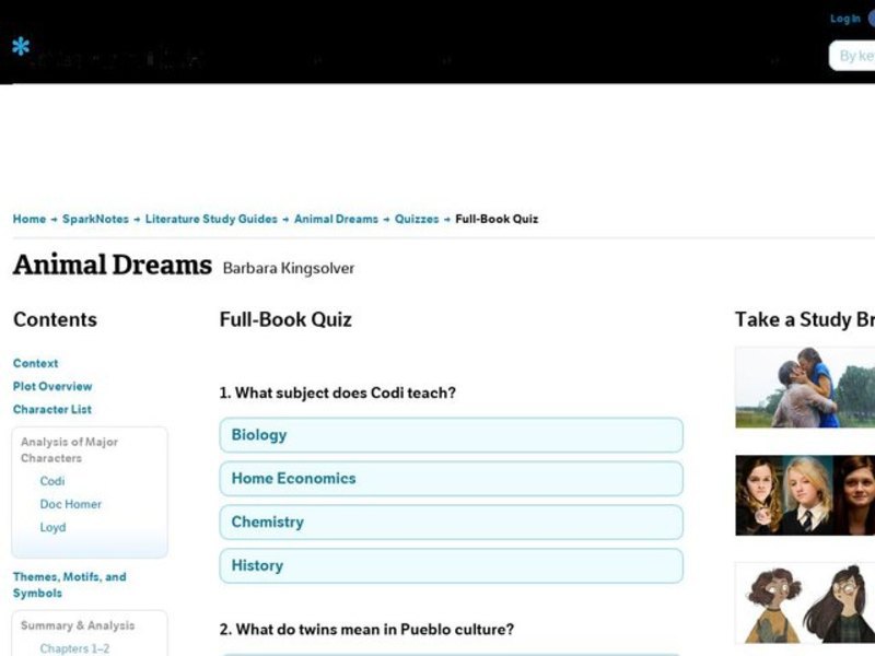 Animal Dreams Quiz Interactive