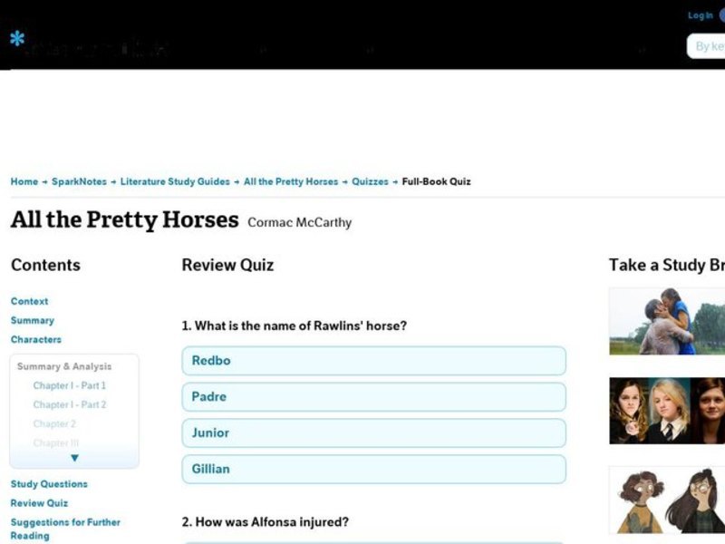 All the Pretty Horses Review Quiz Interactive