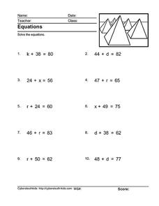 Equations: Use Subtraction Worksheet