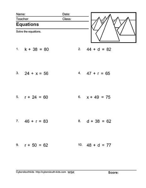 Equations: Use Subtraction Worksheet