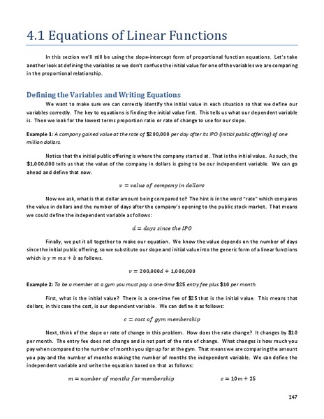 Equations of Linear Functions Handout