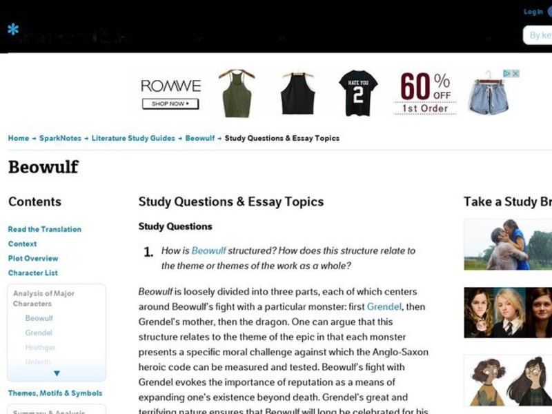 Beowulf by Anonymous: Study Guide - Mini Essays Study Guide