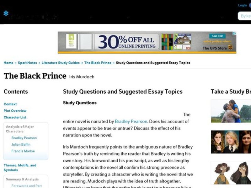 The Black Prince by Iris Murdoch: Study Guide - Mini Essays Study Guide