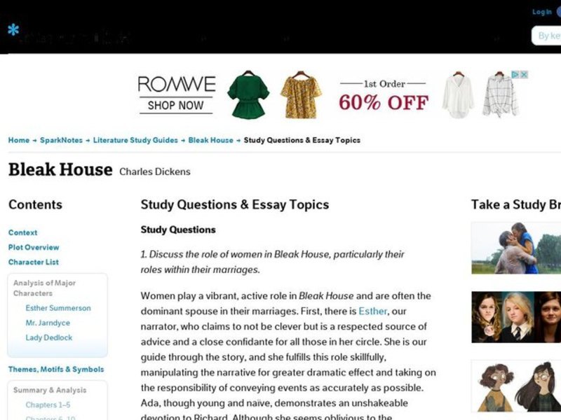 Bleak House by Charles Dickens: Study Guide - Mini Essays Study Guide