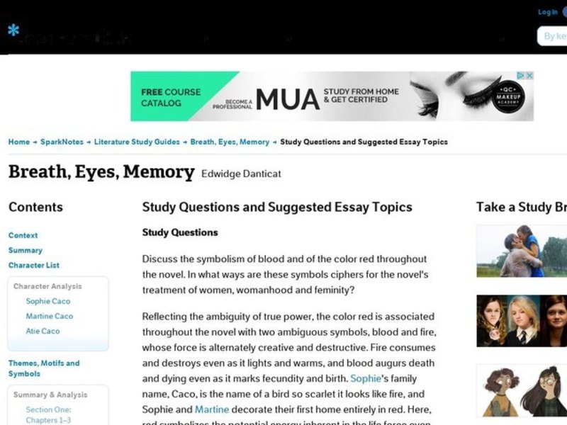 Breath, Eyes, Memory Study Questions and Suggested Essay Topics Interactive