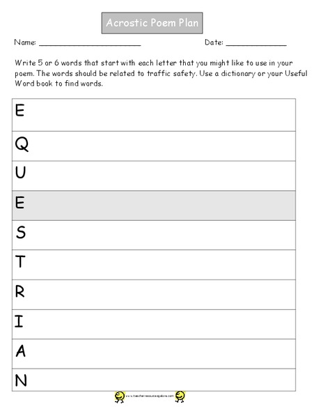 Equestrian Acrostic Worksheet