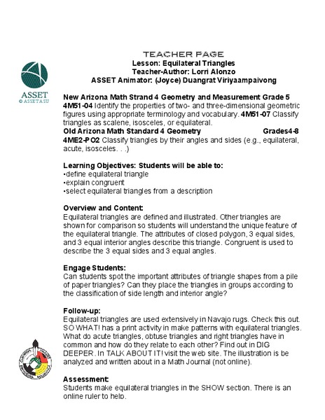 Equilateral Triangles Lesson Plan