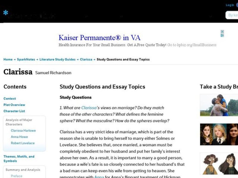 Clarissa by Samuel Richardson: Study Guide - Mini Essays Study Guide