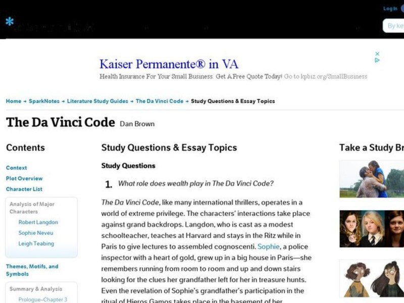The Da Vinci Code by Dan Brown: Study Guide - Mini Essays Study Guide