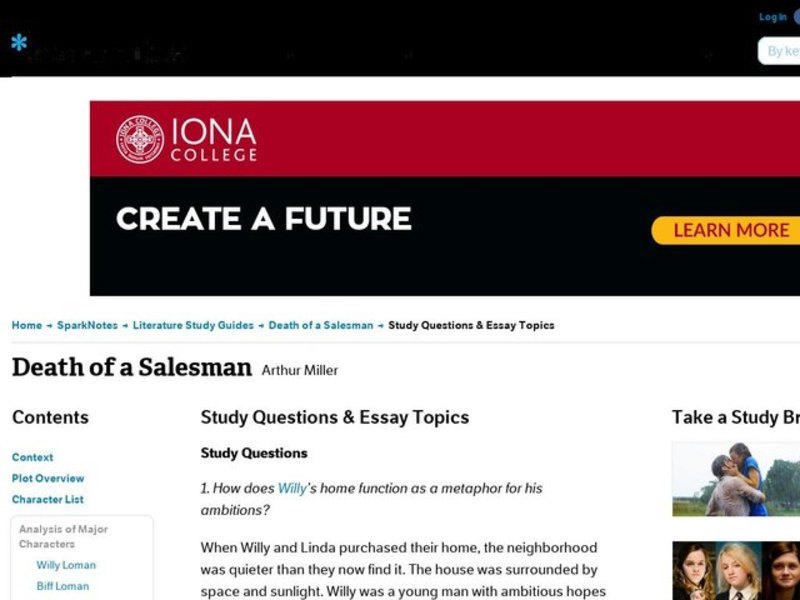 Death of a Salesman by Arthur Miller: Study Guide - Mini Essays Study Guide
