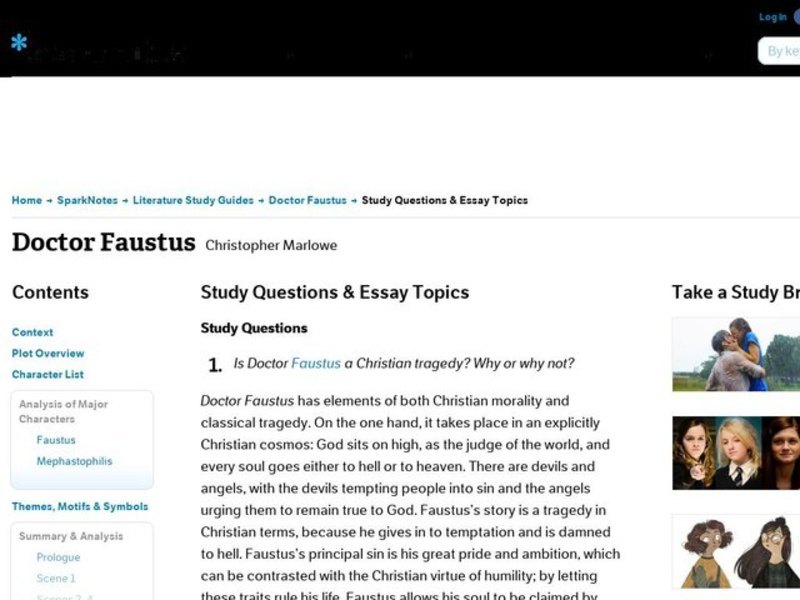 Doctor Faustus by Christopher Marlowe: Study Guide - Mini Essays Study Guide