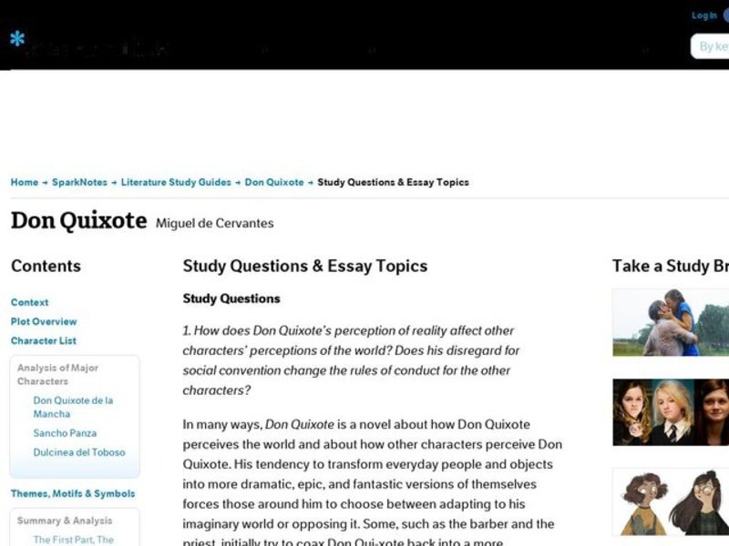 Don Quixote by Miguel de Cervantes: Study Guide - Mini Essays Study Guide