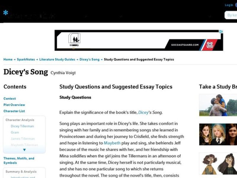 Dicey's Song by Cynthia Voigt: Study Guide - Mini Essays Study Guide