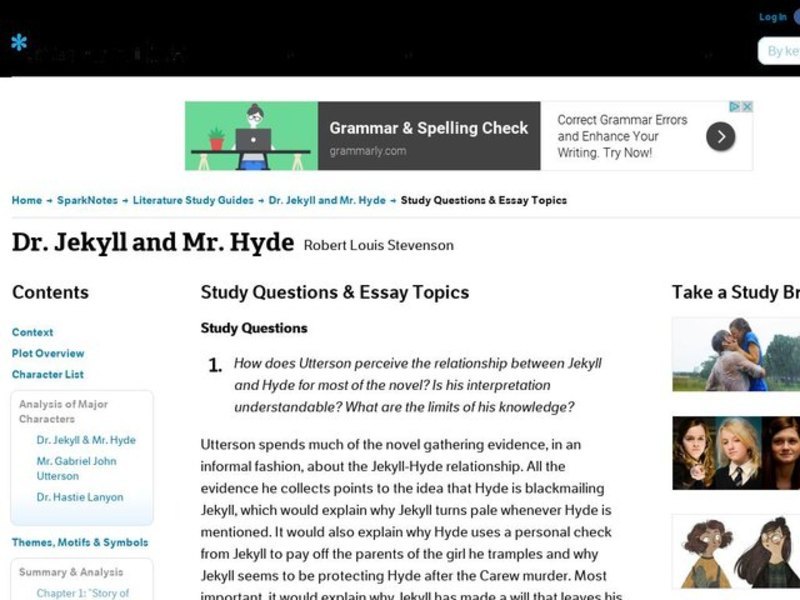Dr. Jekyll and Mr. Hyde by Robert Louis Stevenson: : Study Guide - Mini Essays Study Guide