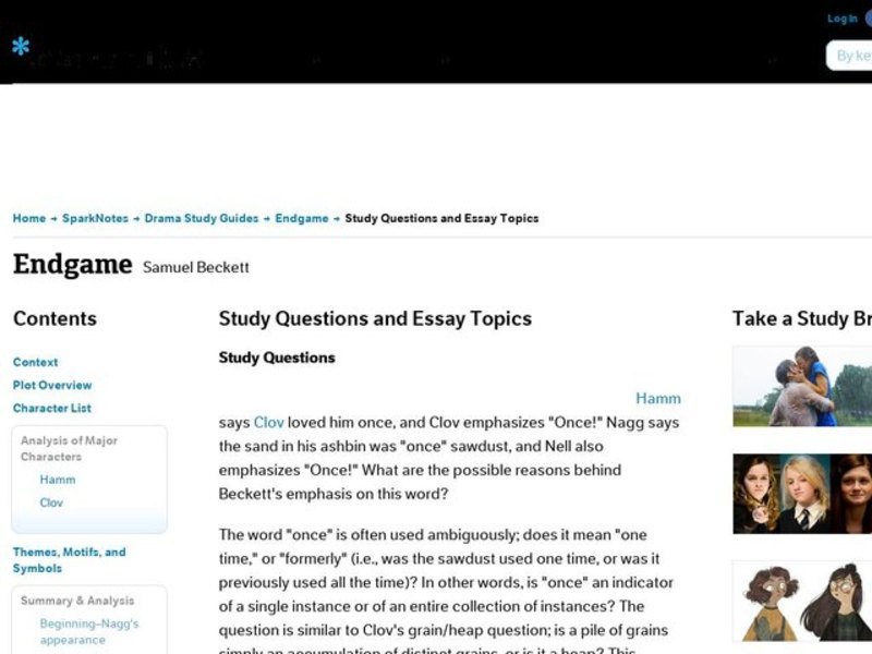 Endgame by Samuel Beckett: Study Guide - Mini Essays Study Guide