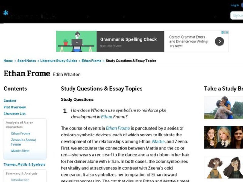 Ethan Frome by Edith Wharton: Study Guide - Mini Essays Study Guide