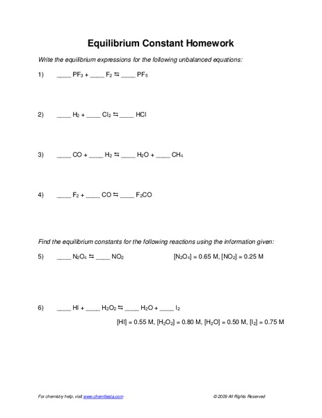 Equilibrium Constant Worksheet