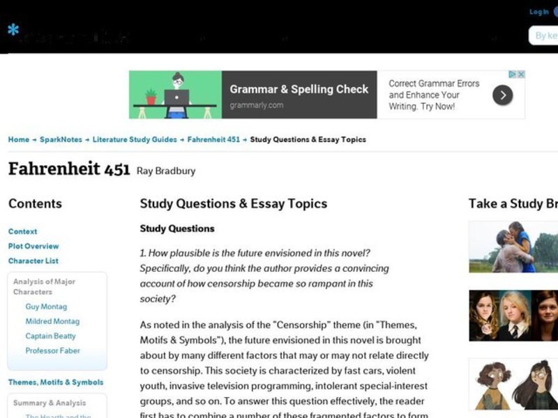 Fahrenheit 451 by Ray Bradbury: Study Guide - Mini Essays Study Guide
