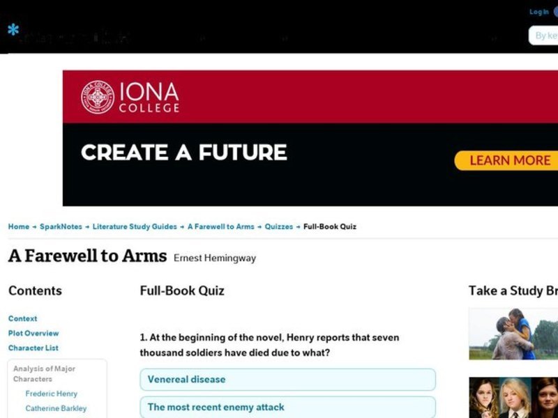 A Farewell to Arms Quiz Interactive