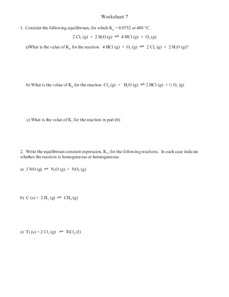 Equilibrium Equations Worksheet