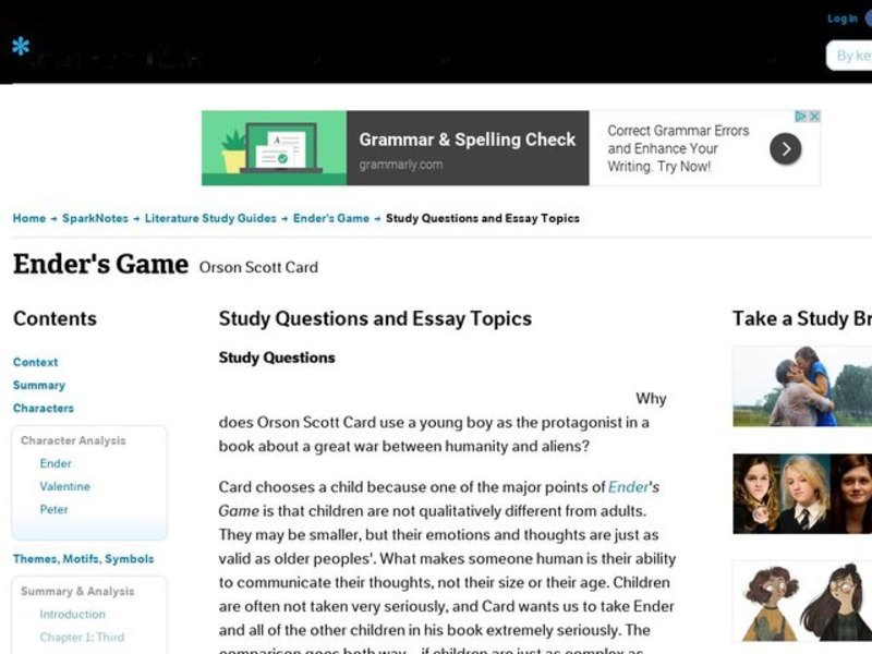 Ender's Game by Orson Scott Card: Study Guide - Mini Essays Study Guide