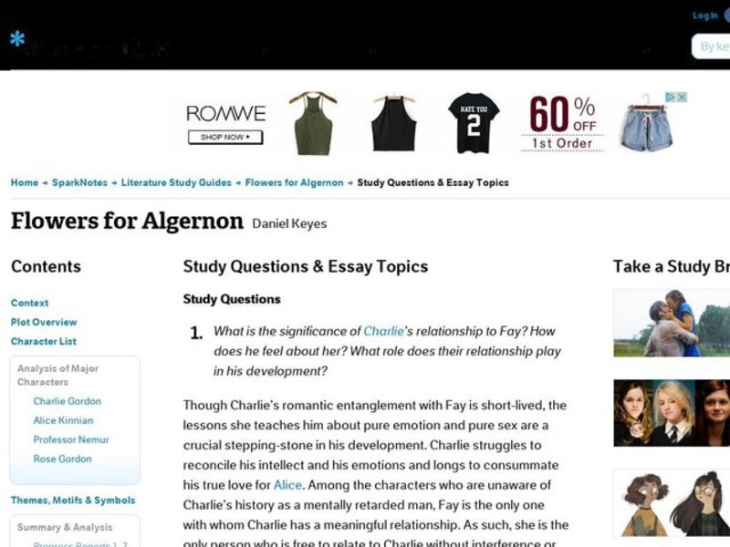 Flowers for Algernon by Daniel Keyes: Study Guide - Mini Essays Study Guide