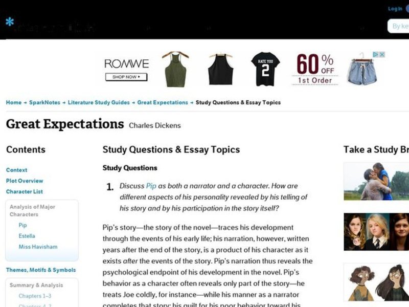 Great Expectations by Charles Dickens: Study Guide - Mini Essays Study Guide
