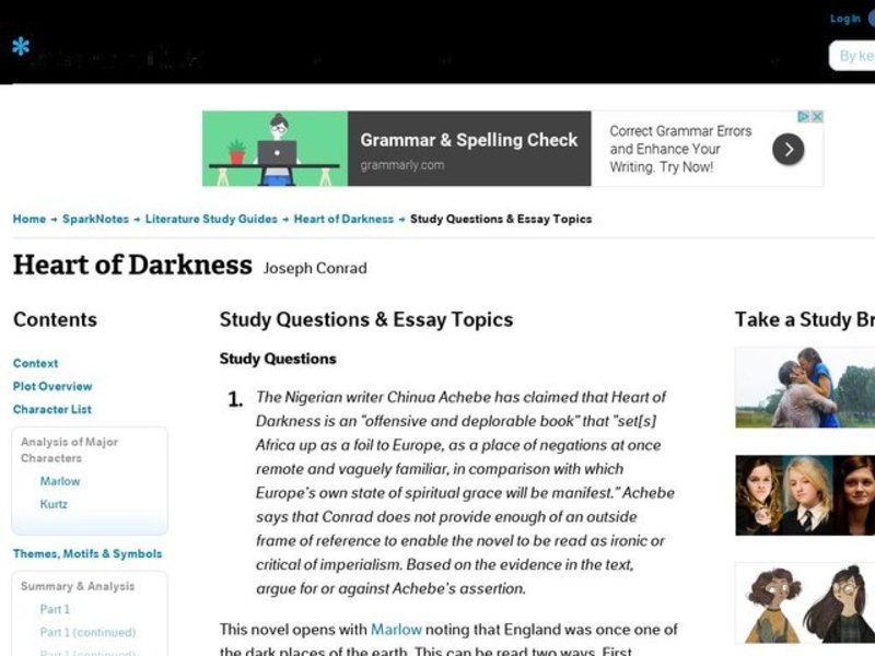 Heart of Darkness by Joseph Conrad: Study Guide - Mini Essays Study Guide