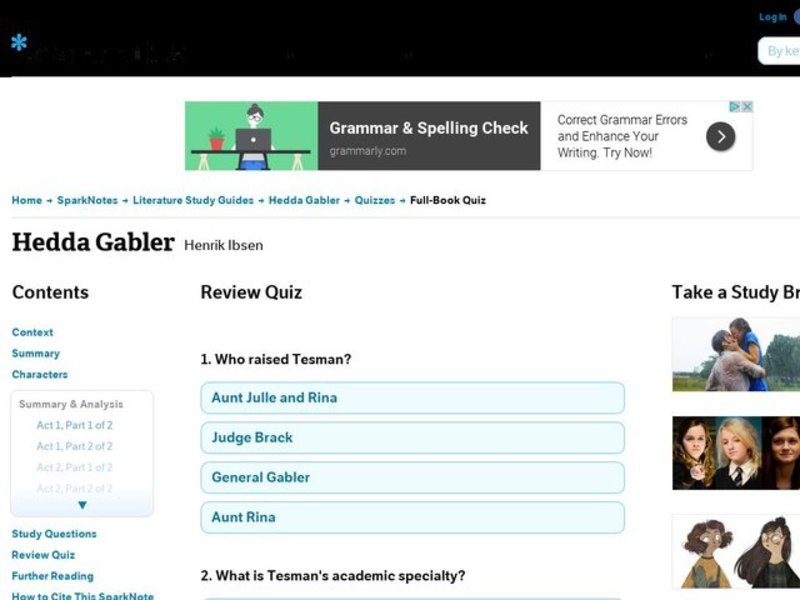 Hedda Gabler Review Quiz Interactive