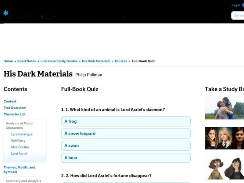 His Dark Materials Quiz Interactive
