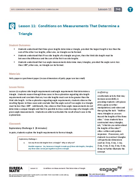 Conditions on Measurements That Determine a Triangle Lesson Plan
