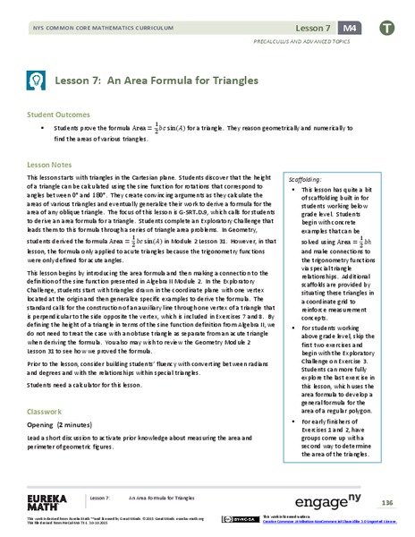 An Area Formula for Triangles Lesson Plan