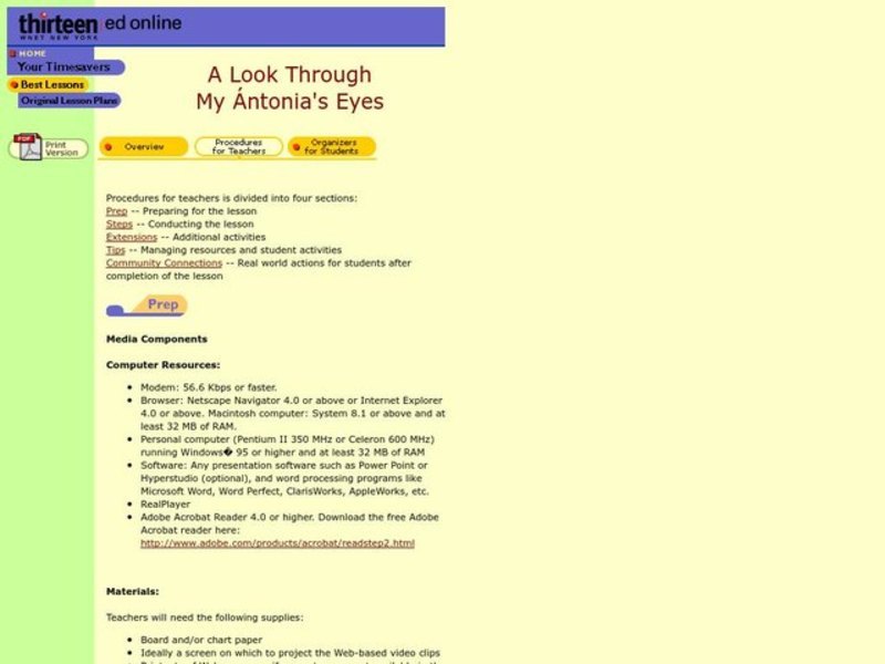 A Look Through My Antonia's Eyes Lesson Plan