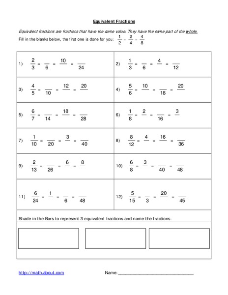 Equivalent Fractions Organizer