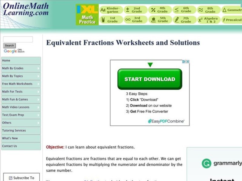 Equivalent Fractions Worksheet