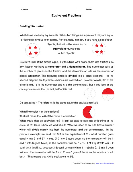 Equivalent Fractions Worksheet