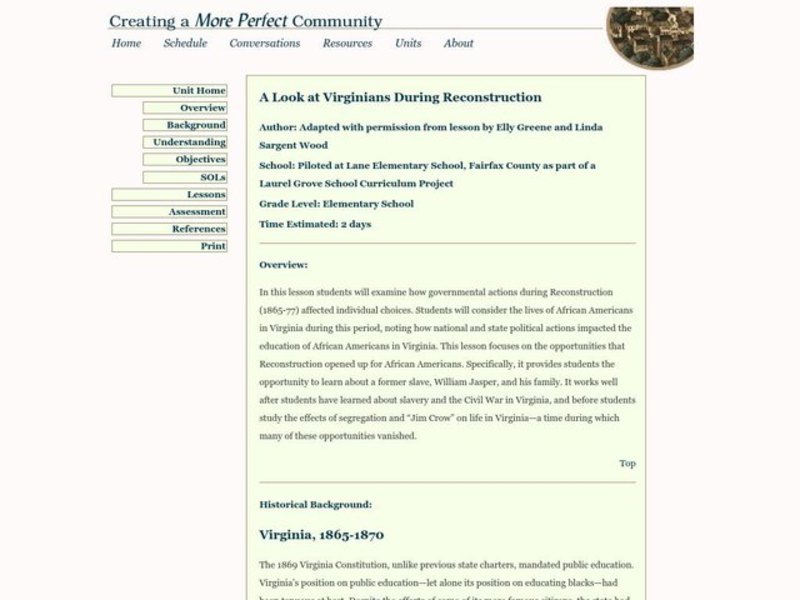 A Look at Virginians During Reconstruction Lesson Plan