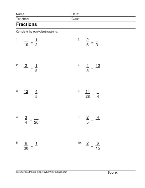 Equivalent Fractions #2 Worksheet