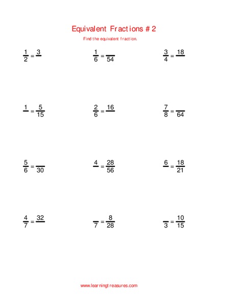 Equivalent Fractions #2 Worksheet