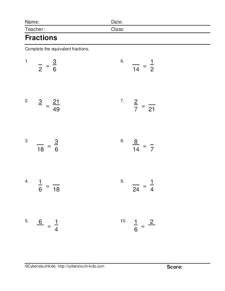 Equivalent Fractions #3 Worksheet