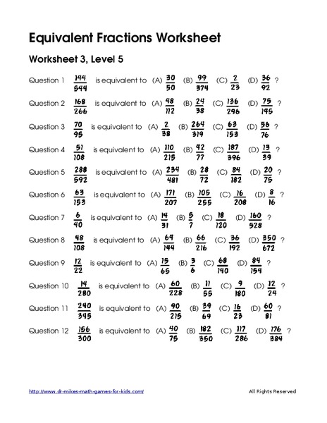 Equivalent Fractions #3 Worksheet